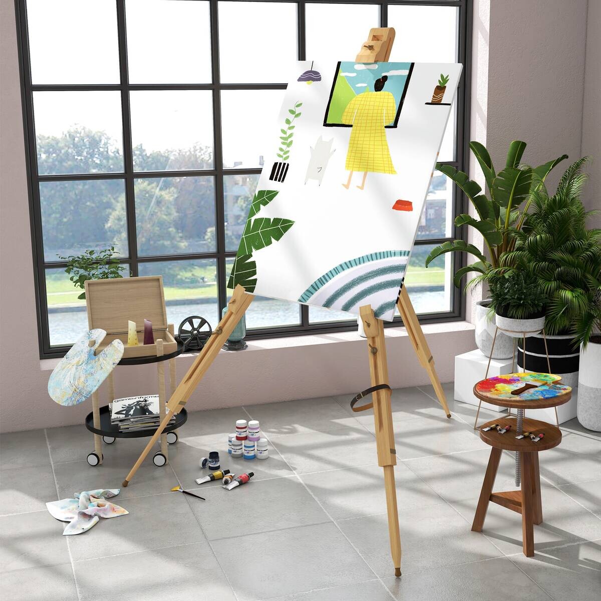Vinsetto Staffelei natur Buche B/H/L: ca. 84x93x183 cm