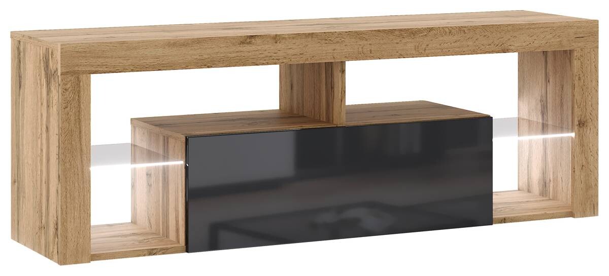TV-Lowboard TV LOWBOARD Everest 140 LED Eiche Wotan Nachbildung schwarz glänzend B/H/T: ca. 140x50x35 cm