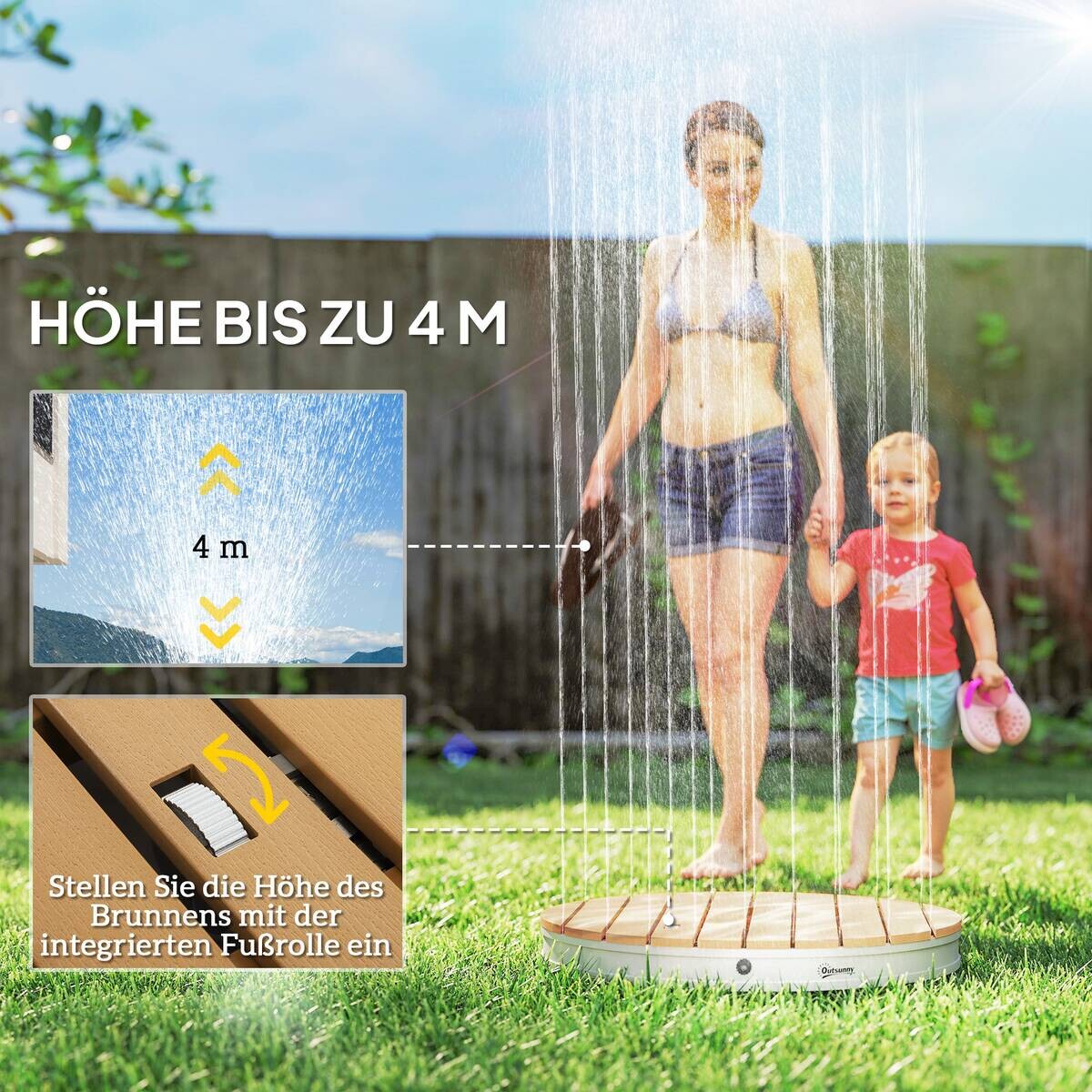 Outsunny Bodendusche Holzoptik Acryl