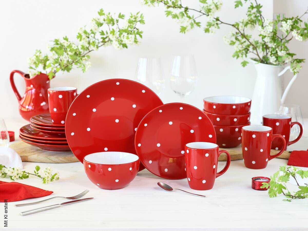 CreaTable Kombiservice Polka Dots weiß Steinzeug 16 tlg.