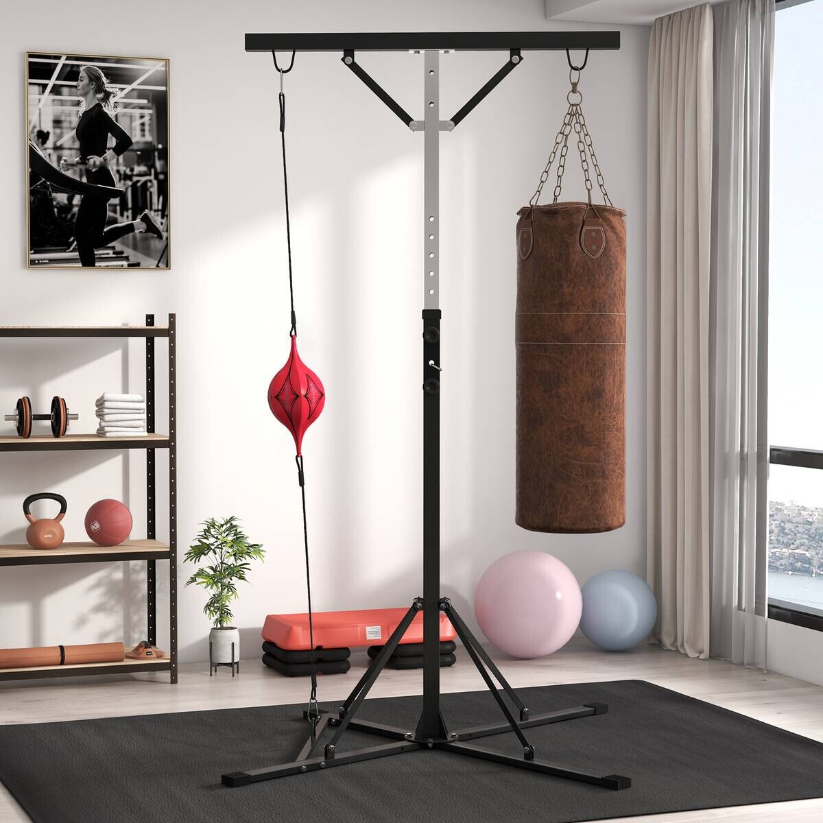 SPORTNOW Boxsackständer schwarz Stahl B/H/L: ca. 145x220x160 cm