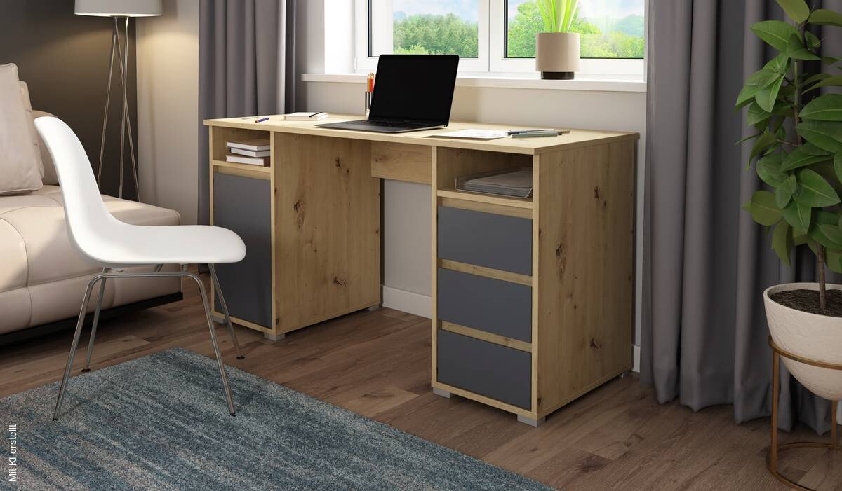 Schreibtisch LOBO Eiche Nachbildung anthrazit B/H/T: ca. 138x75x55 cm
