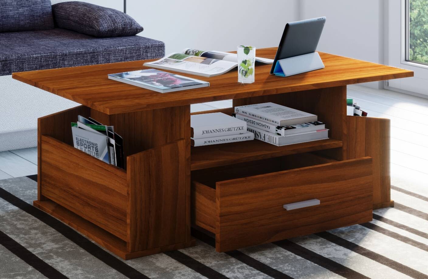 VCM Möbel Couchtisch Junata nussbaum Holzwerkstoff B/H/T: ca. 110x44x52 cm