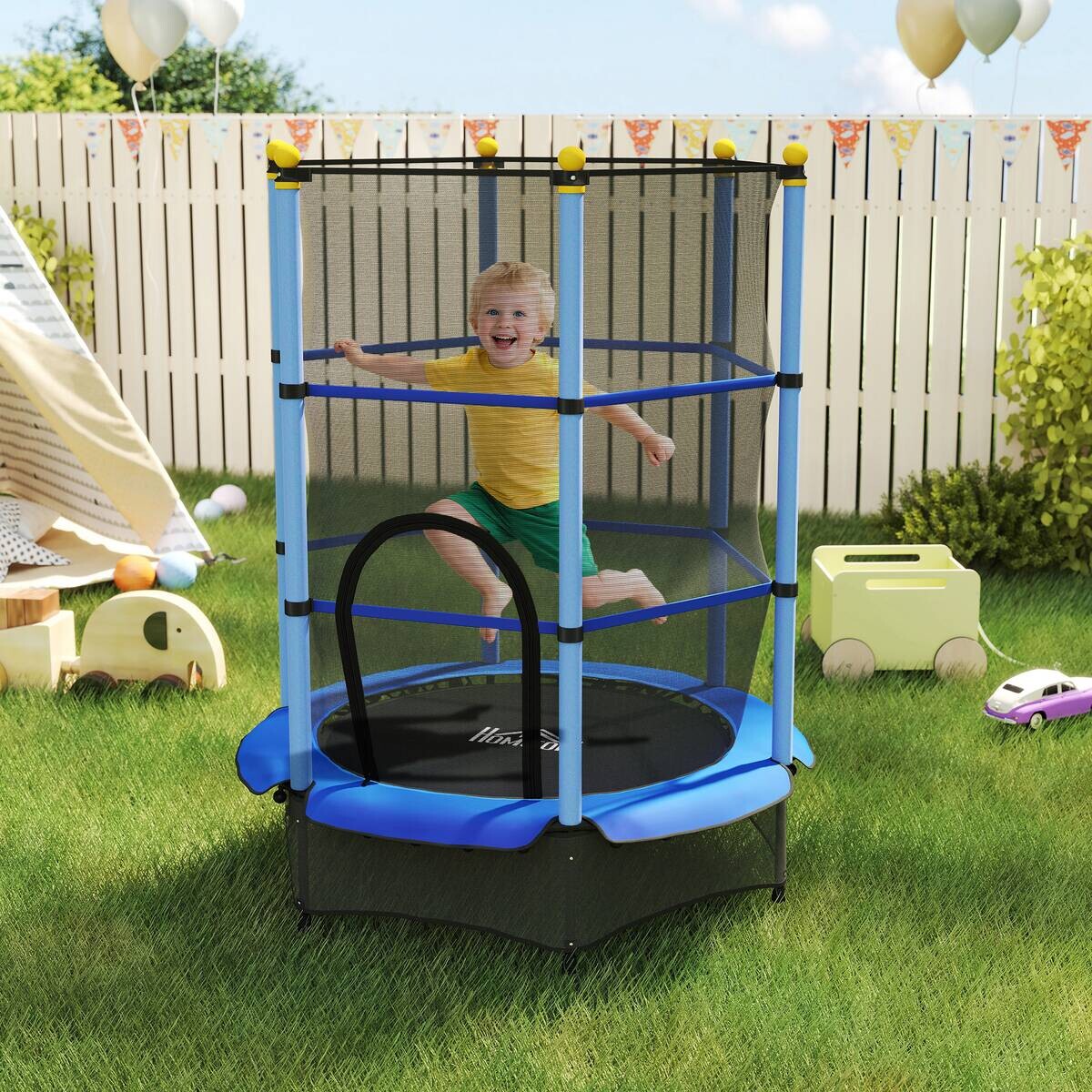 HOMCOM Kindertrampolin blau B/H/L: ca. 140x190x140 cm