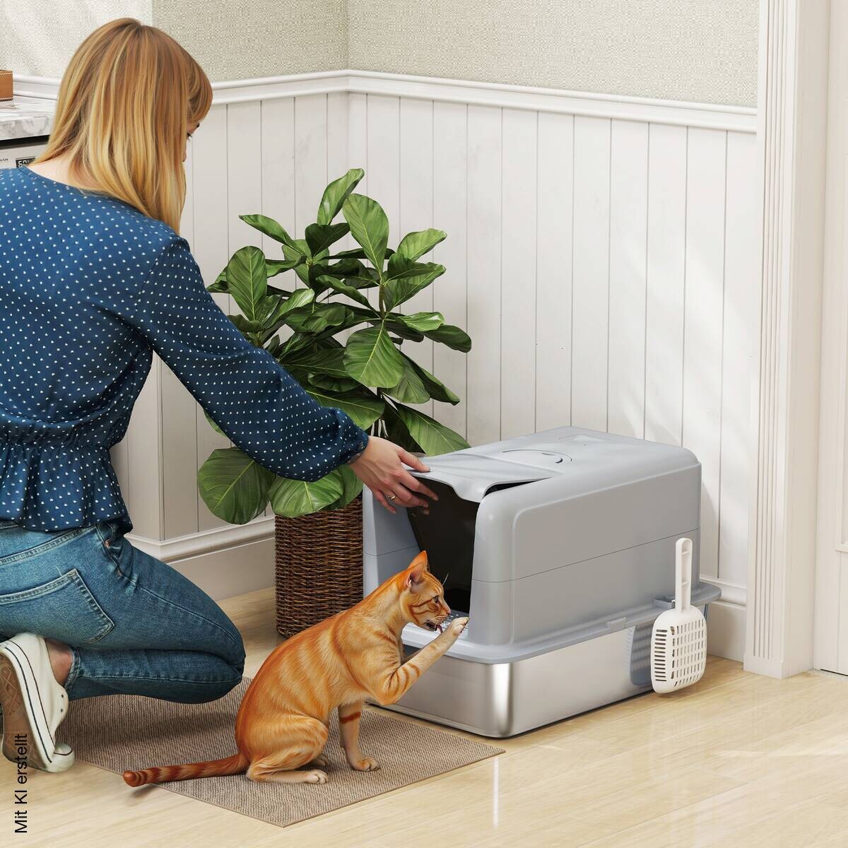 PawHut Katzentoilette grau Kunststoff B/H/L: ca. 60,5x41,5x40,5 cm