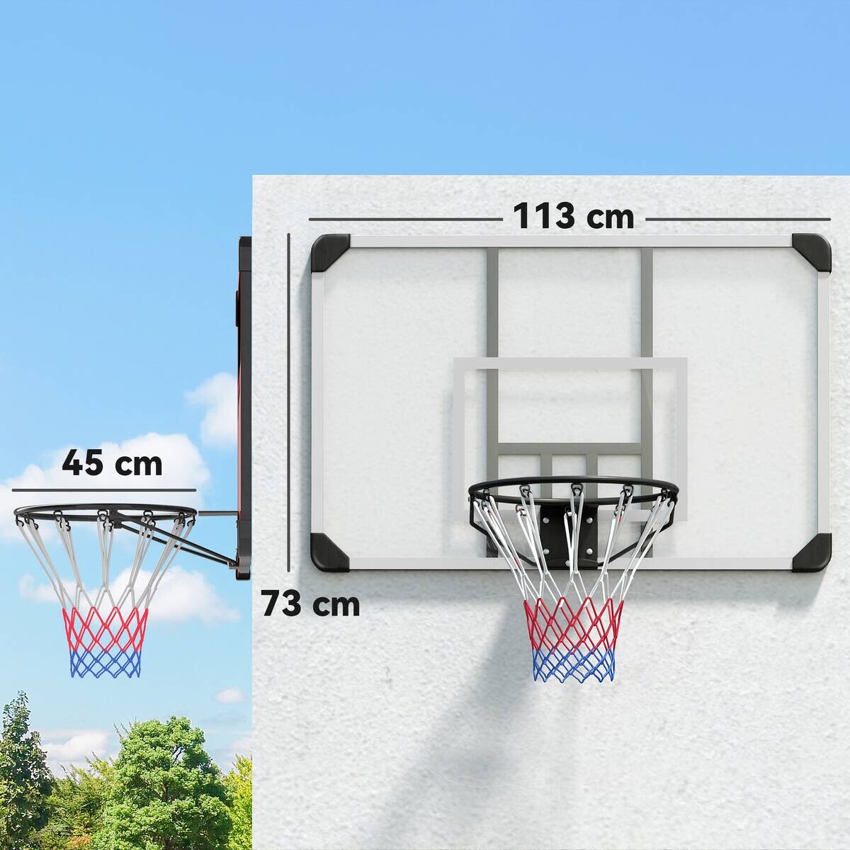 SPORTNOW Basketballkorb transparent Stahl B/H/L: ca. 61x73x113 cm