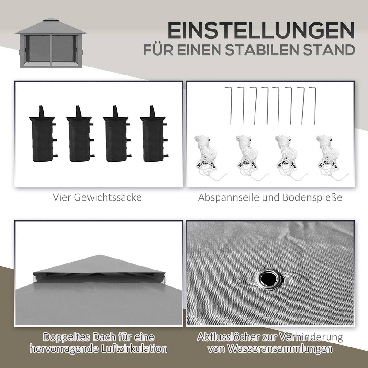 Outsunny Faltpavillon dunkelgrau Stoff B/H/L: ca. 392x283x392 cm