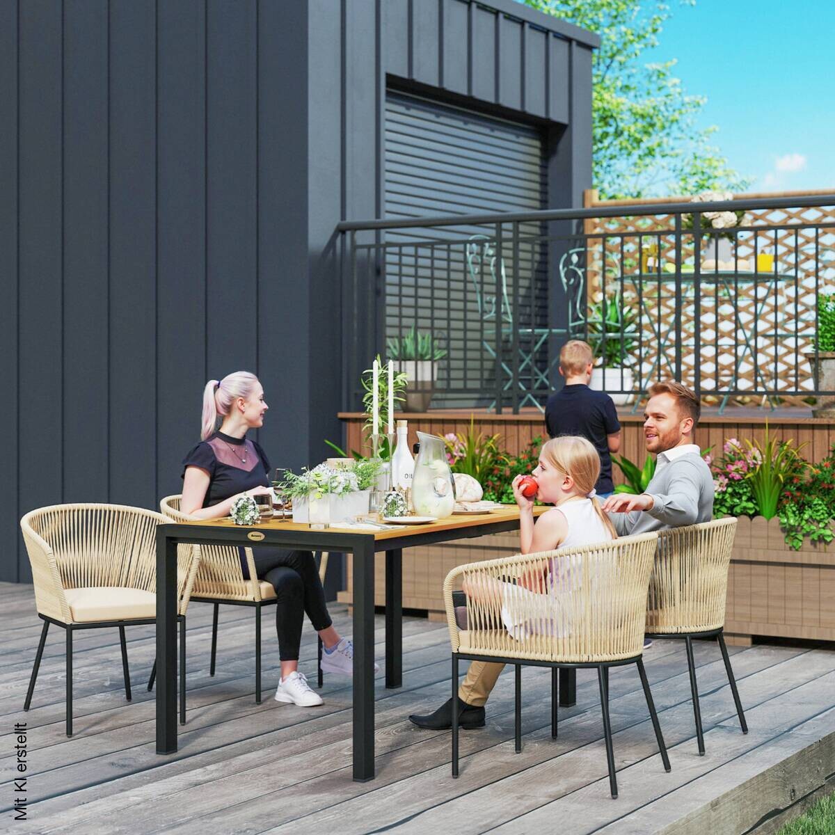 Outsunny Rattan Gartenmöbel-Set khaki Polyethylen B/H/L: ca. 80x74x140 cm