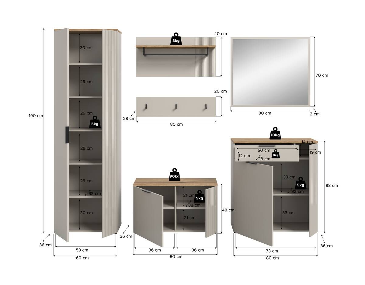 Garderobe Slide Kaschmirgrau Nachbildung Evoke Oak Nachbildung B/H/T: ca. 250x190x36 cm