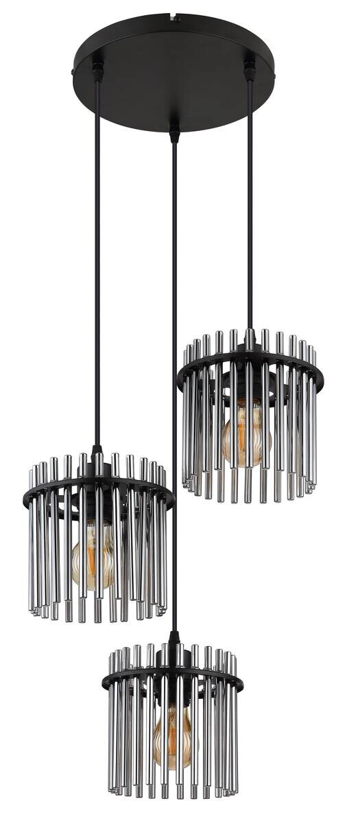 GLOBO Pendelleuchte Garley schwarz Metall B/H/L: ca. 25x120x25 cm E27 3 Brennstellen
