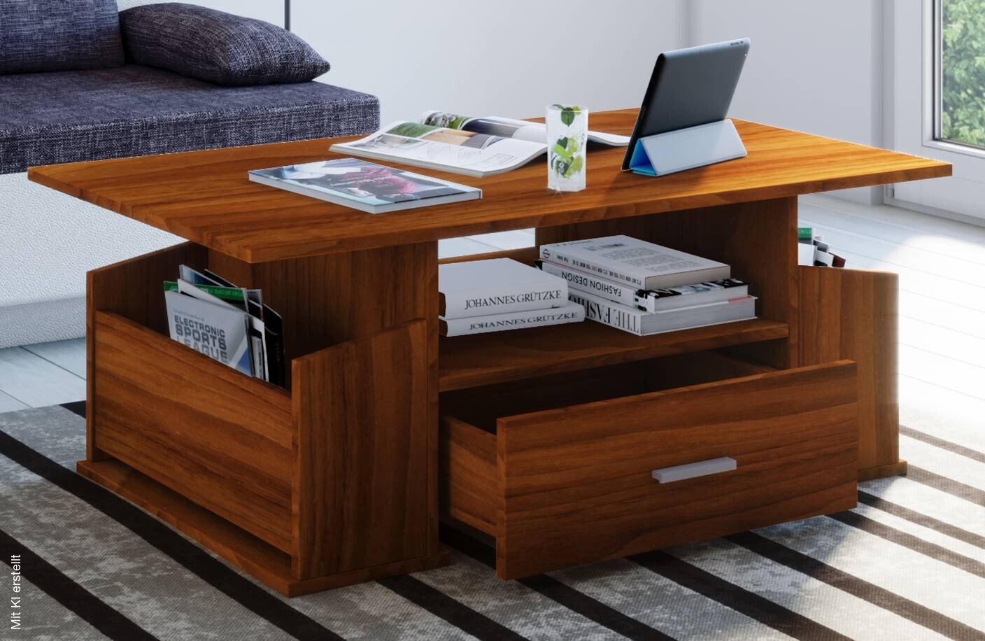Couchtisch Junata nussbaum Nachbildung B/H/T: ca. 110x44x52 cm