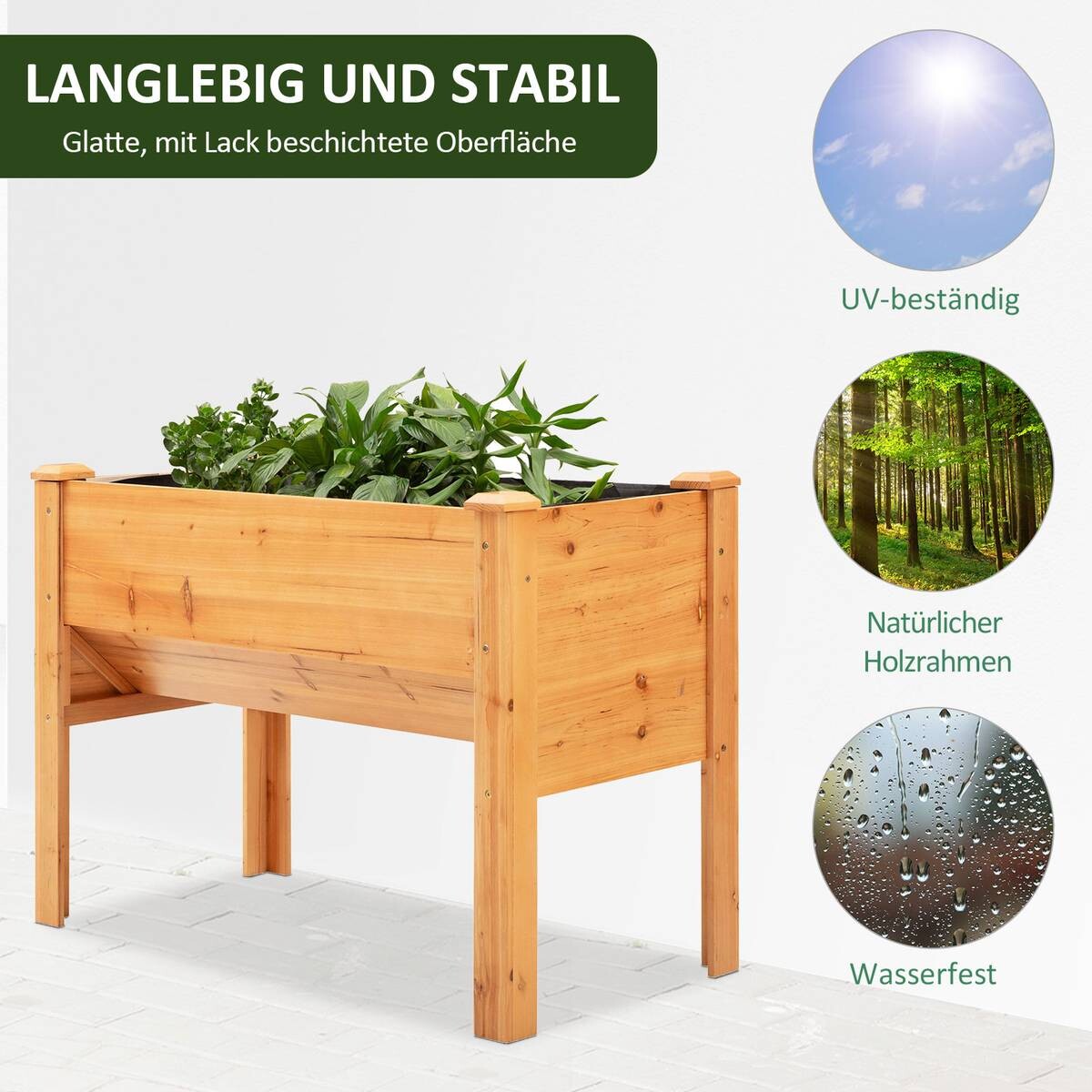 Outsunny Hochbeet mit 4 Hake natur Metall B/H/L: ca. 60x81x120 cm