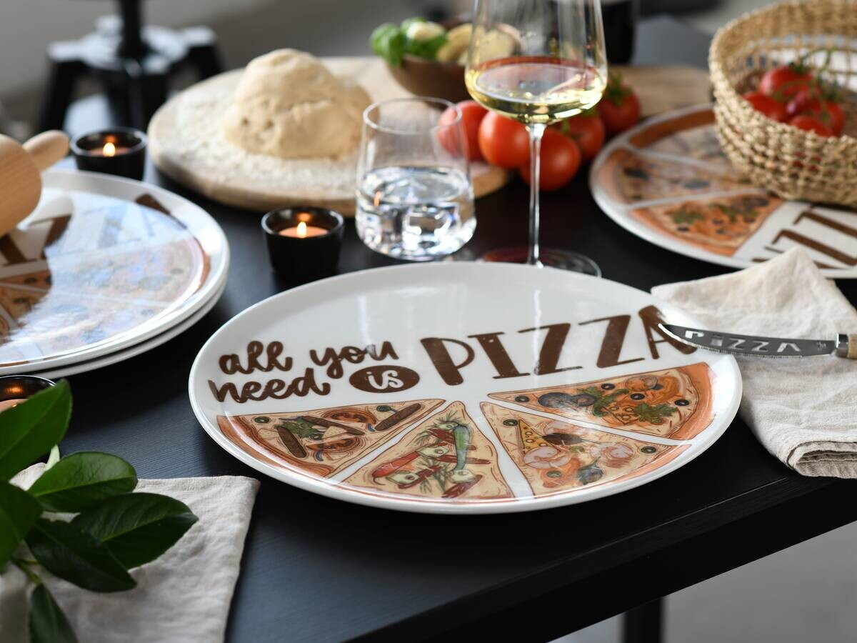 CreaTable Pizzateller-Set Europa bunt Porzellan D: ca. 33 cm