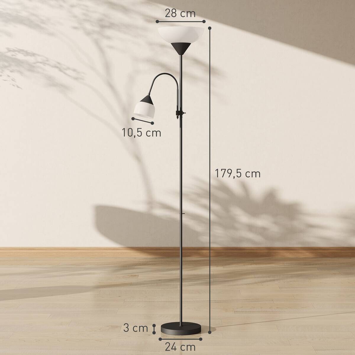 HOMCOM Stehleuchte schwarz Metall Kunststoff B/H/L: ca. 28x179,5x28 cm E27 2 Brennstellen