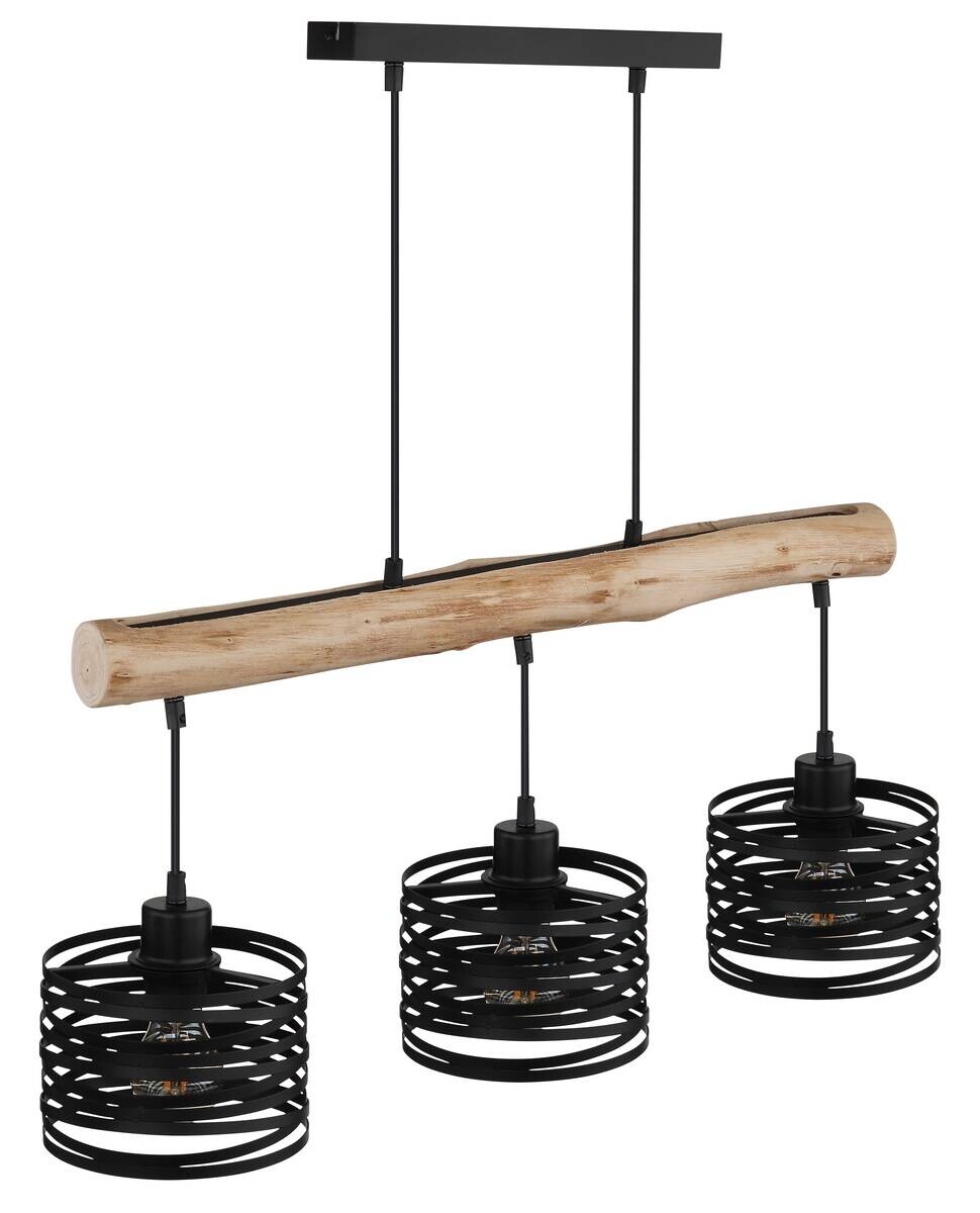GLOBO Pendelleuchte natur schwarz Metall Holz B/H/L: ca. 17x120x70 cm E27 3 Brennstellen