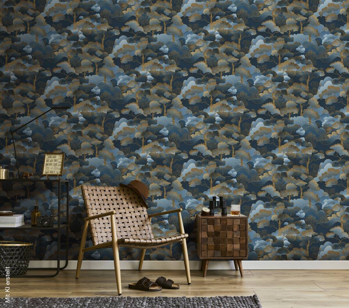 Vliestapete Bäume blau B/L: ca. 53x1005 cm