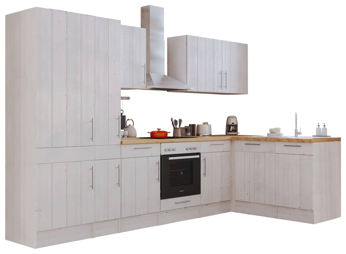 Respekta Winkelküche BERPL310LHWC weiß Lärche Nachbildung B/H/T: ca. 310x211x172 cm