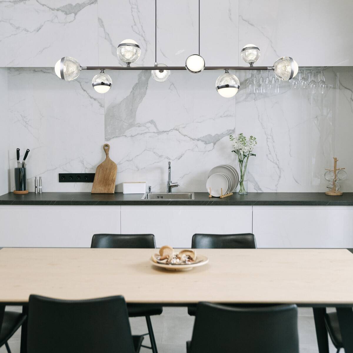 GLOBO LED-Pendelleuchte transparent Chrom titanfarbig Acryl Aluminium Metall B/H/T: ca. 24x120x109 cm