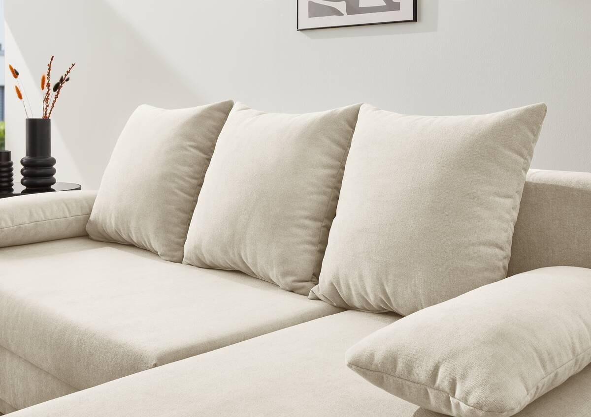 Ecksofa mit Bettfunktion und Bettkasten creme Microfaser B/H/T: ca. 191x70x142 cm