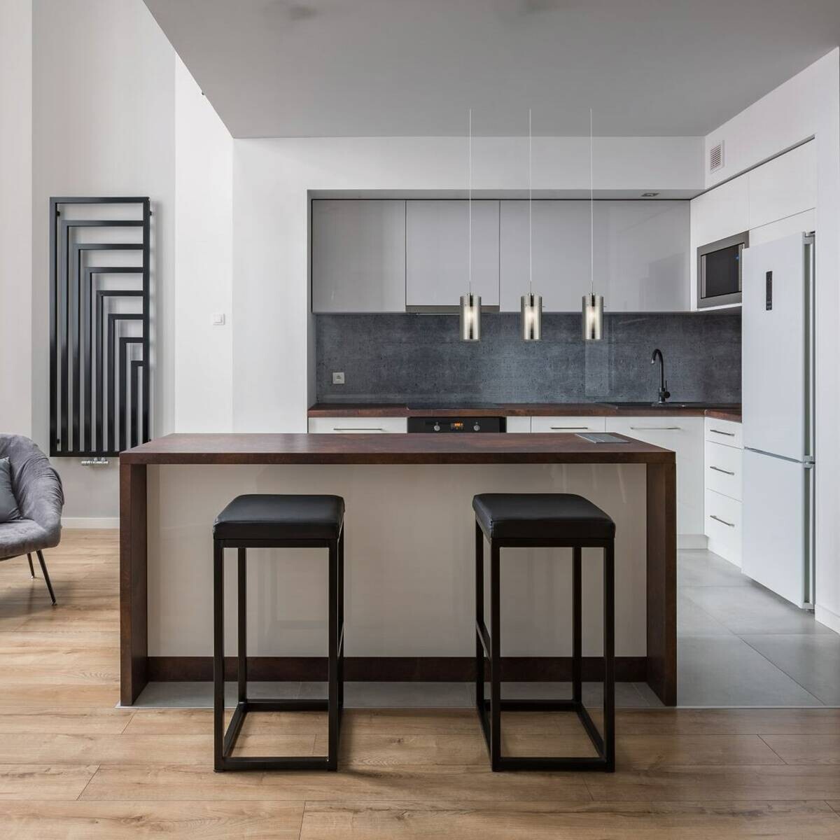 Searchlight Pendelleuchte Duo silber Stahl Glas B/H/L: ca. 12x130x71 cm E14 3 Brennstellen