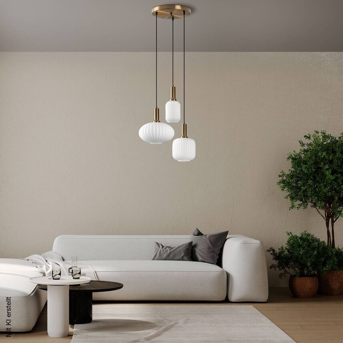 Opviq Pendelleuchte Asker-15201 gold Glas Metall B/H/T/L/D: ca. 55x130x55x55x55 cm E27 3 Brennstellen