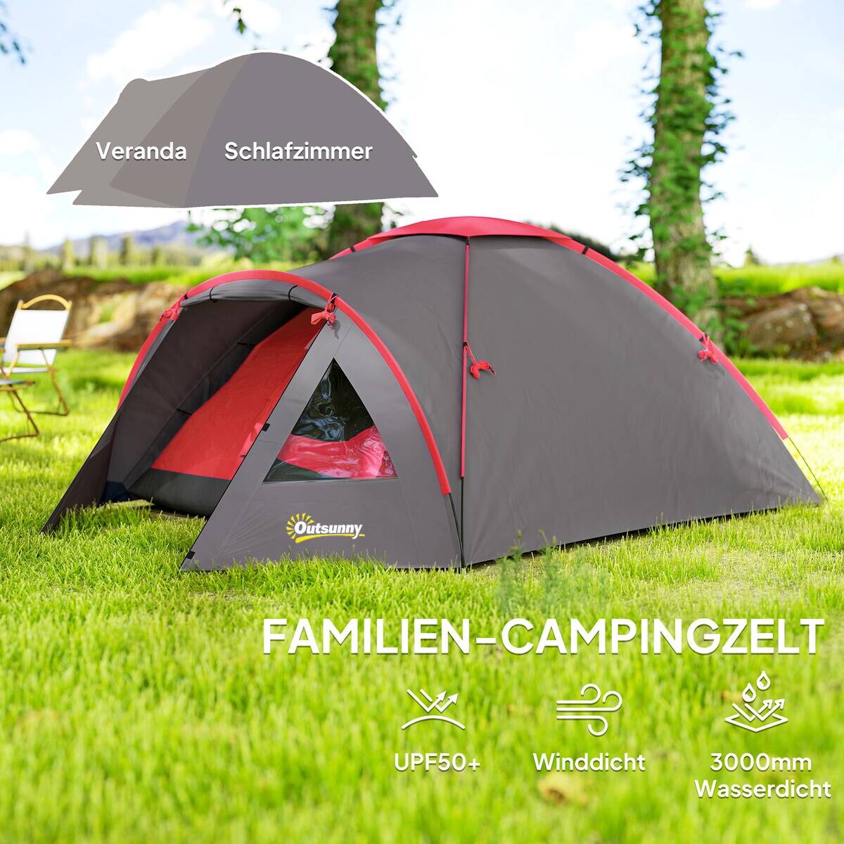 Outsunny Campingzelt grau Polyester B/H/L: ca. 215x130x315 cm