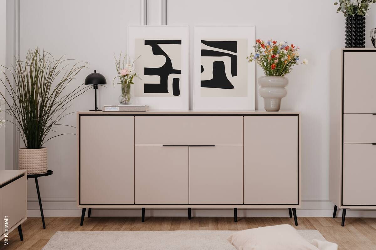 Sideboard Arona sand schwarz B/H/T: ca. 175x90x38 cm