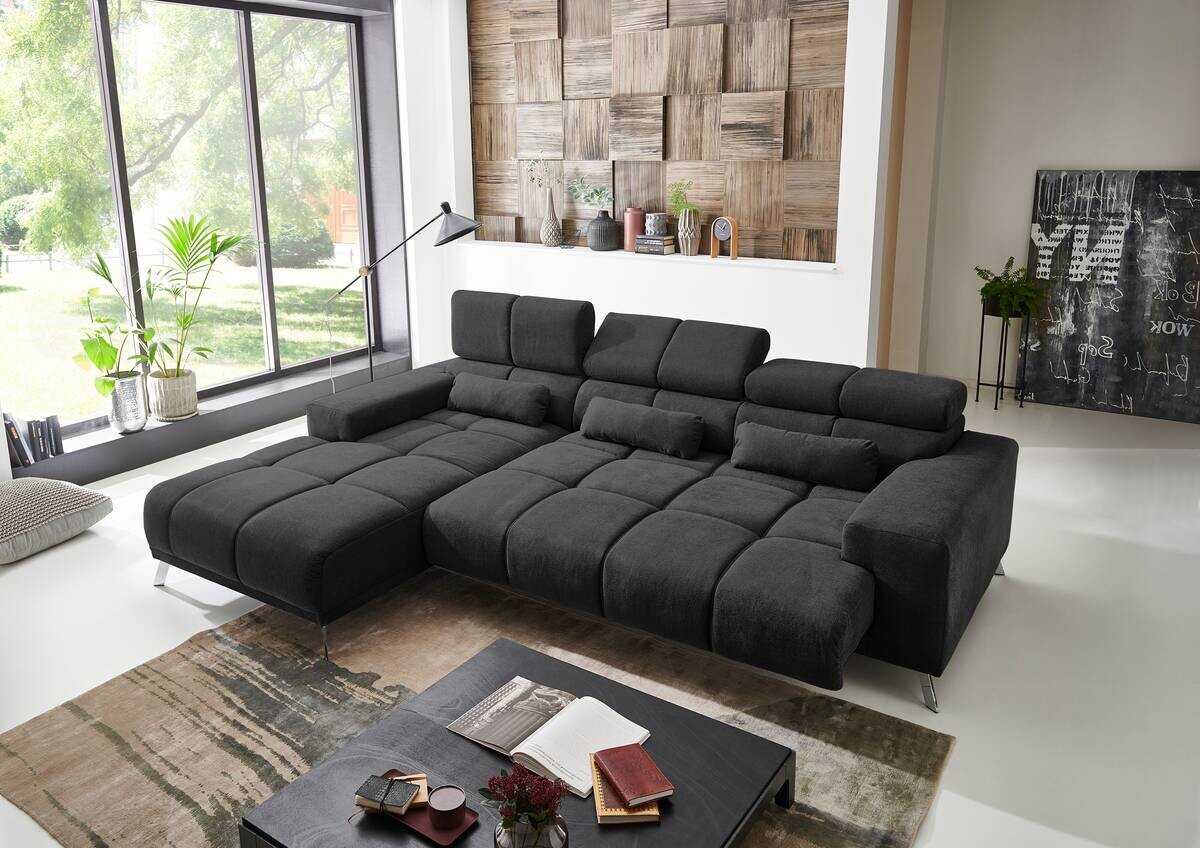 Ecksofa schwarz Flachgewebe B/T: ca. 285x201 cm