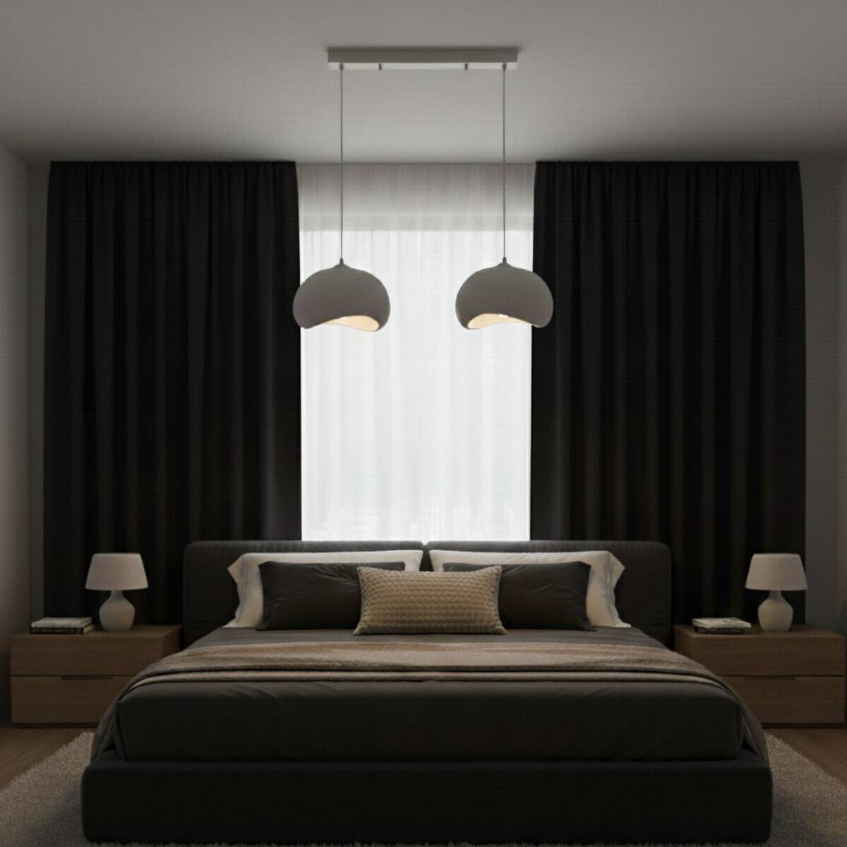 Opviq Pendelleuchte Yontu-15852-A weiß Metall Polyester-Mischgewebe B/H/L: ca. 29x120x34 cm E27 2 Brennstellen