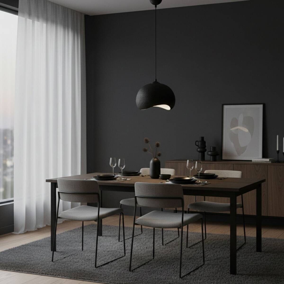 Opviq Pendelleuchte Yontu-15850-A schwarz Polyester-Mischgewebe Metall B/H/L: ca. 29x120x34 cm E27 1 Brennstellen