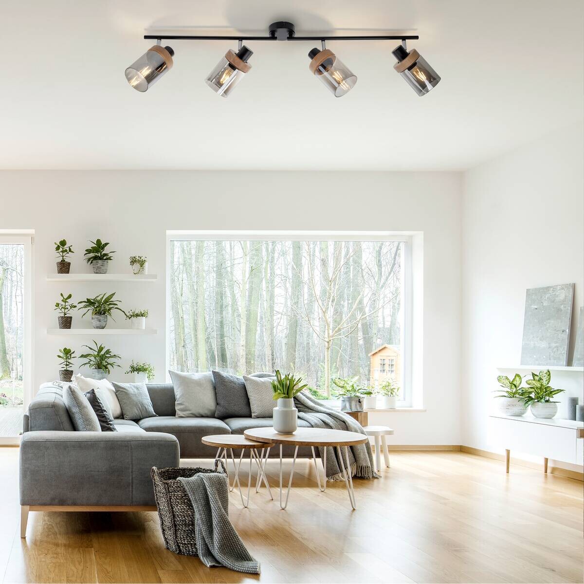 Just Light Spot Pasqual schwarz Rauch Metall Glas B/H/L: ca. 110x25x114 cm E27 4 Brennstellen