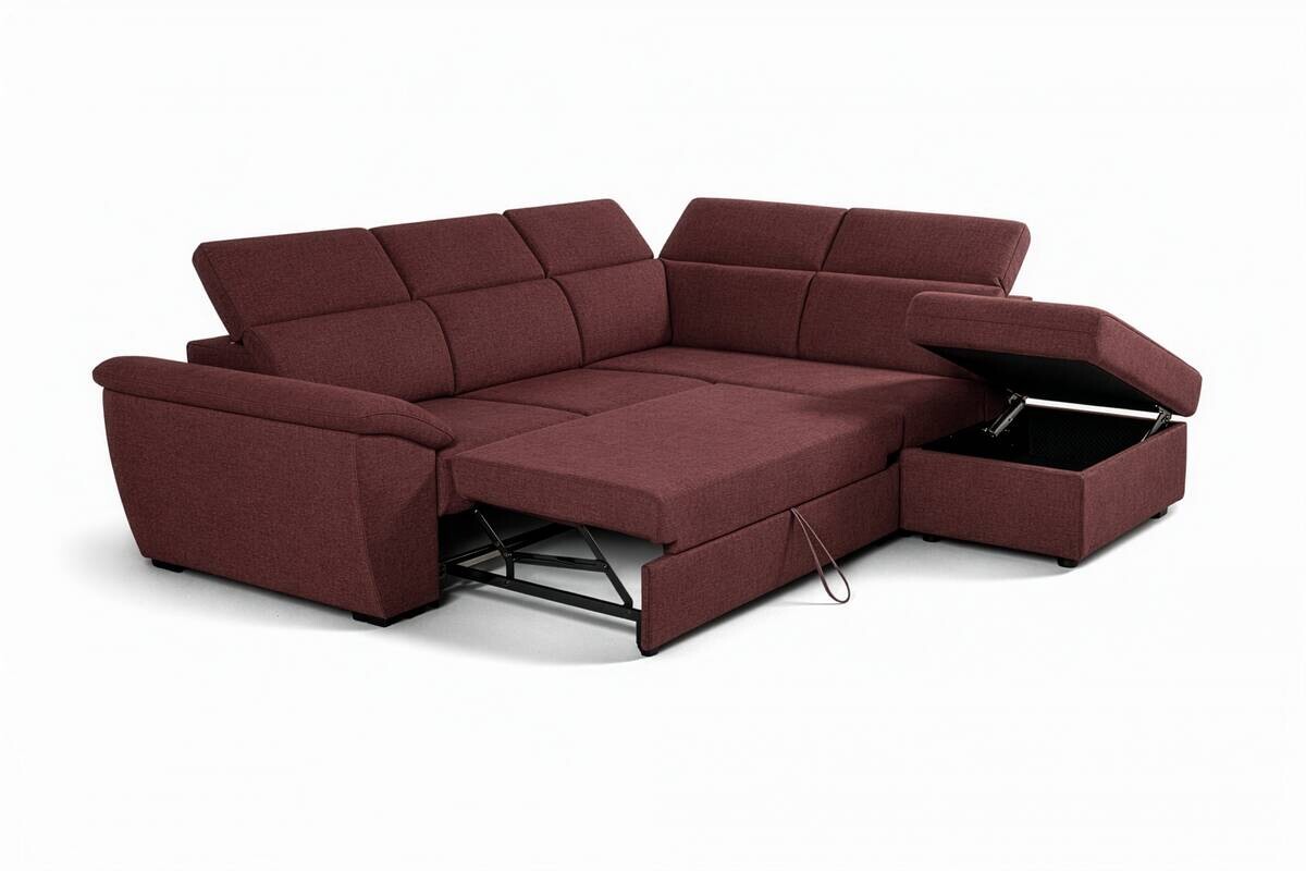 Ecksofa mit Bettfunktion und Bettkasten rostrot Flachgewebe B/H/T: ca. 280x108x235 cm