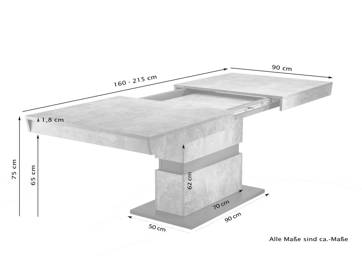 Tisch MATTHEW Beton Optik anthrazit B/H/T: ca. 160x75x90 cm