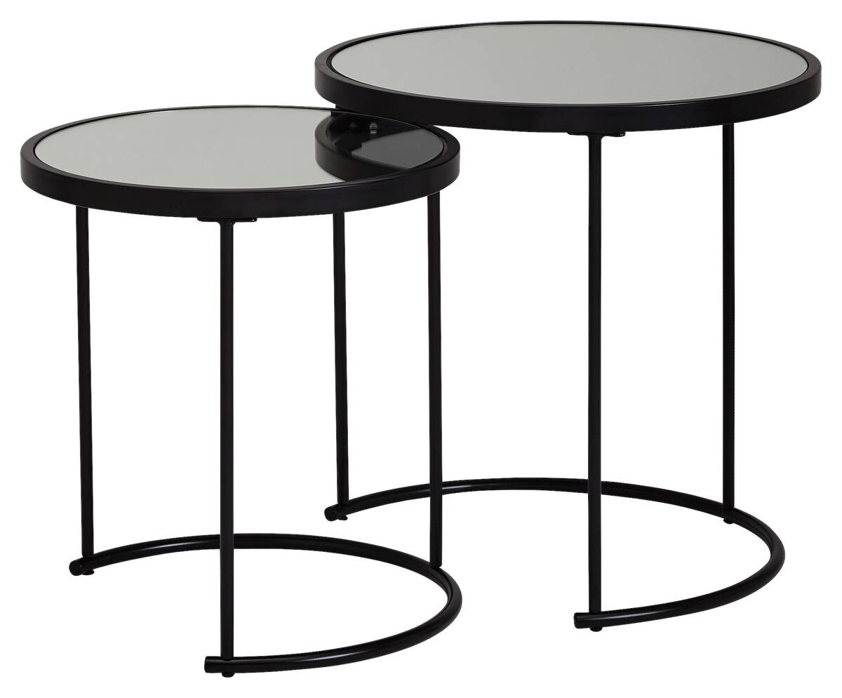 Beistelltisch 2er-Set. schwarz lackiert Glas Metall