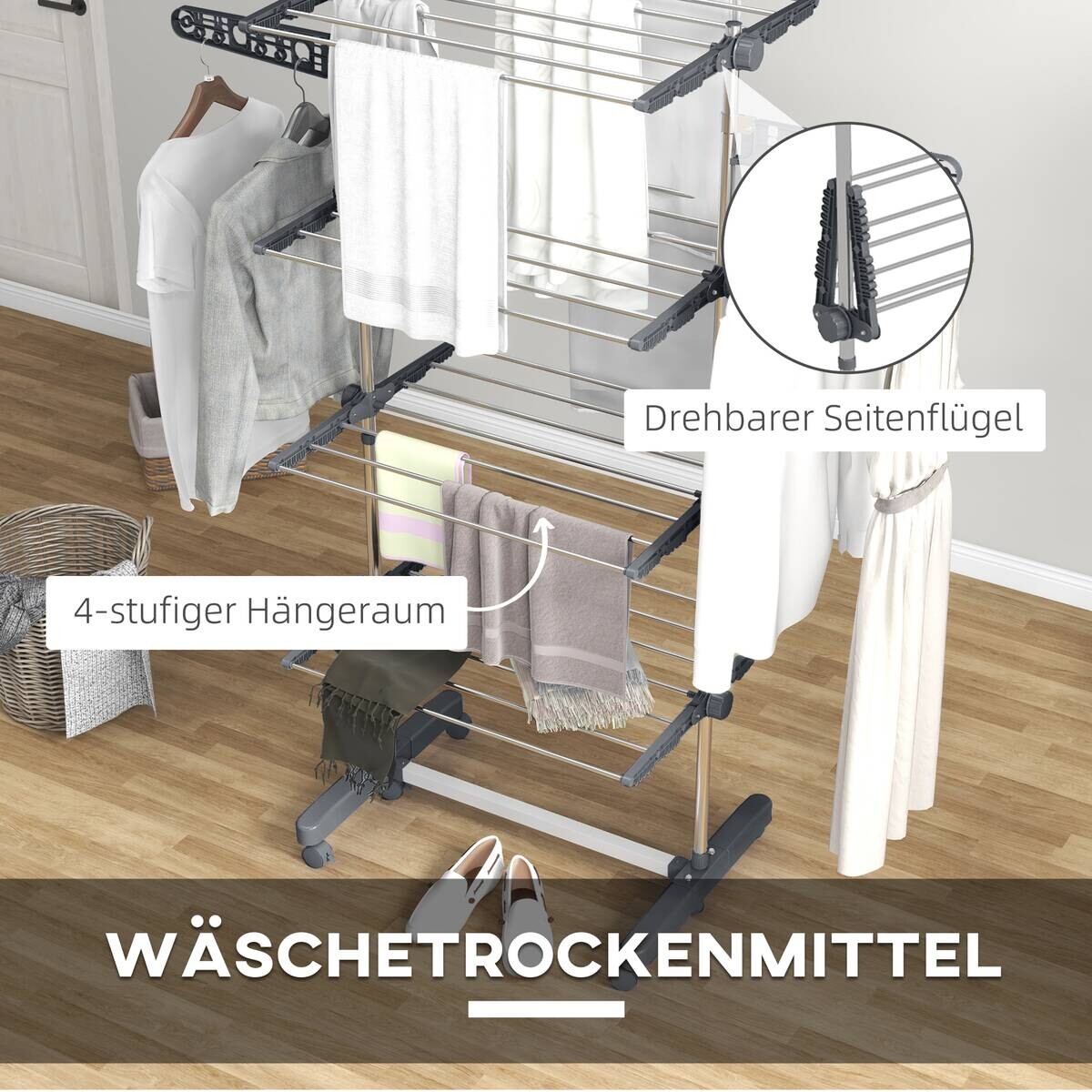 HOMCOM Wäscheständer grau Edelstahl B/H/L: ca. 55x142x172 cm