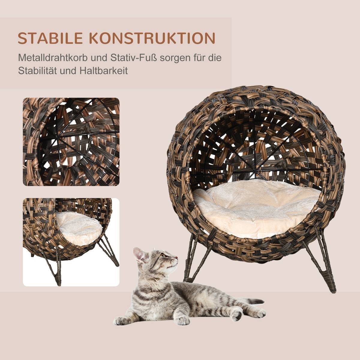PawHut Katzenhaus braun Rattan B/H/L: ca. 46x58x54 cm