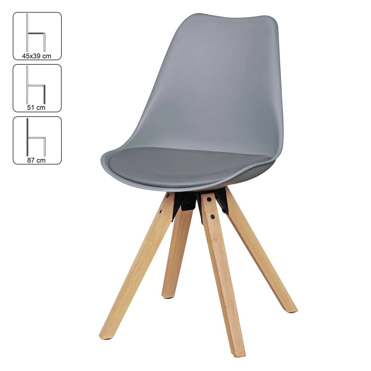 Stuhl 2er-Set grau grau natur Kunststoff Kunstleder Echtholz B/H/T: ca. 49x87x52 cm