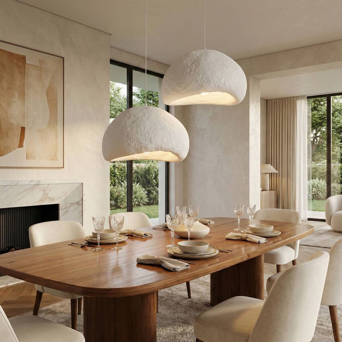 Opviq Pendelleuchte weiß Fiberglas Metall B/T/L: ca. 50x44x50 cm E27 2 Brennstellen