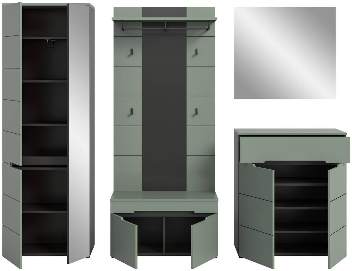 Garderobe Canu grün basaltgrau Nachbildung B/H/T: ca. 255x190x37 cm