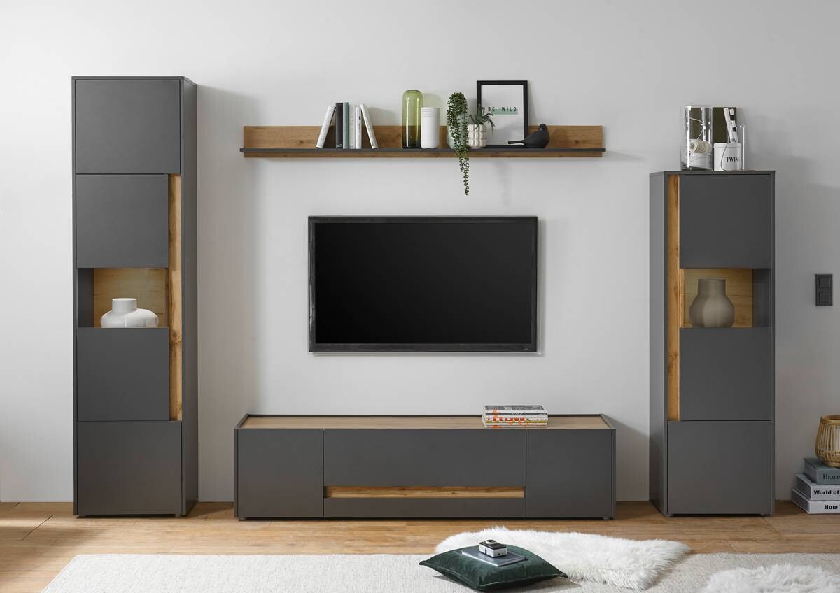 Wandboard City Eiche Wotan Nachbildung anthrazit B/H/T: ca. 170x15x20 cm