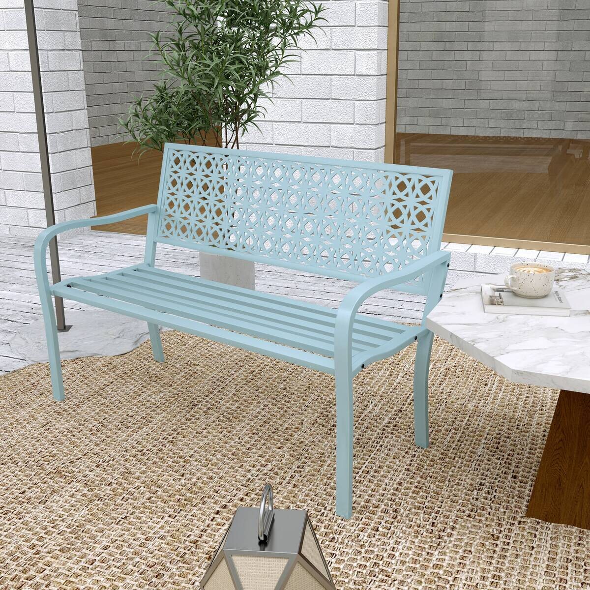 Outsunny Gartenbank blau Stahl B/H/L: ca. 63x85x127 cm