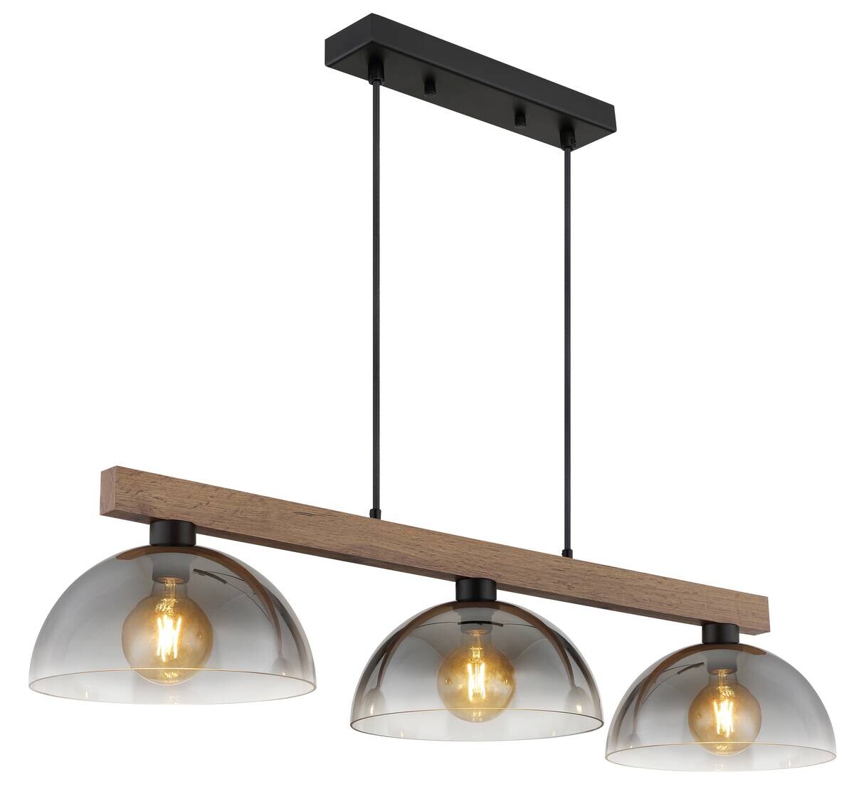 GLOBO Hängeleuchte dunkelbraun mattschwarz Rauch Holz Metall Glas B/H/L: ca. 30x120x114 cm E27 3 Brennstellen