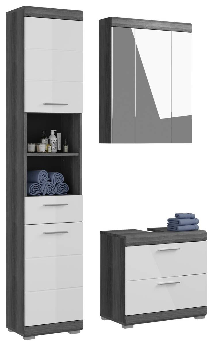 Badezimmer-Set Scout Rauchsilber Nachbildung weiß Hochglanz B/H/T: ca. 112x191x34 cm
