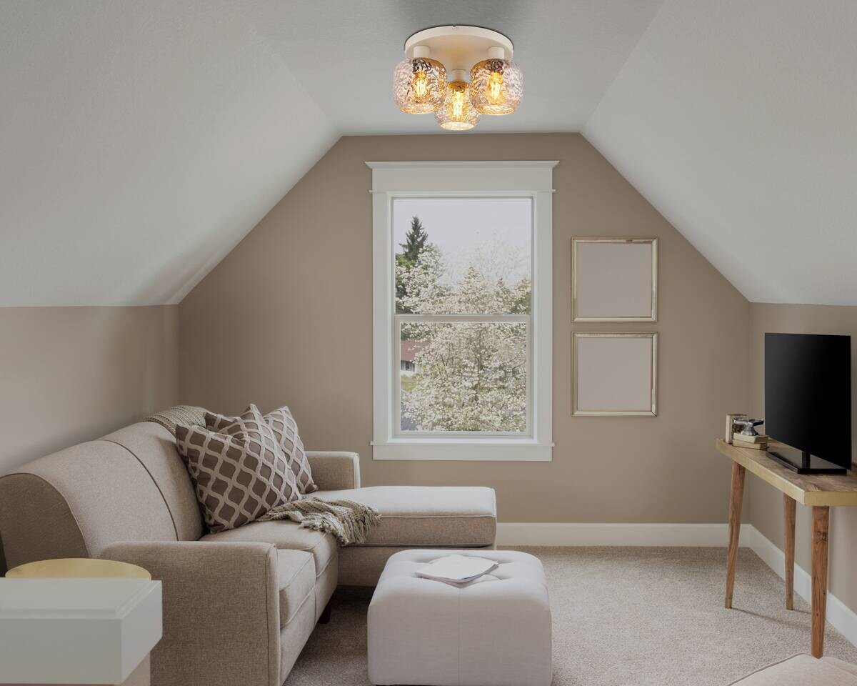 GLOBO Deckenleuchte Rauch beige Glas Metall B/H/L: ca. 34x27,5x34 cm 3 Brennstellen