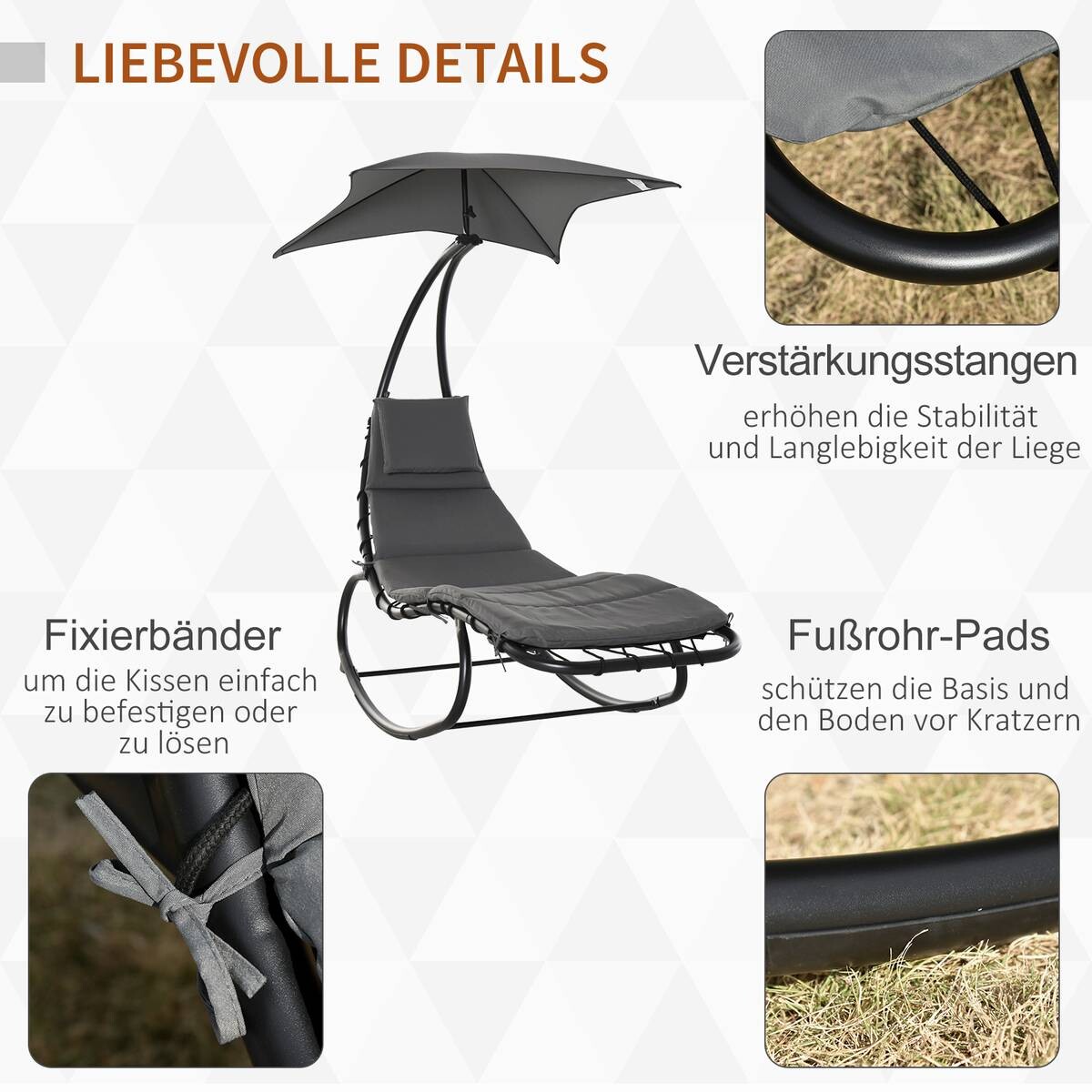 Outsunny Schaukelliege dunkelgrau Stahl B/H/L: ca. 114x190x185 cm