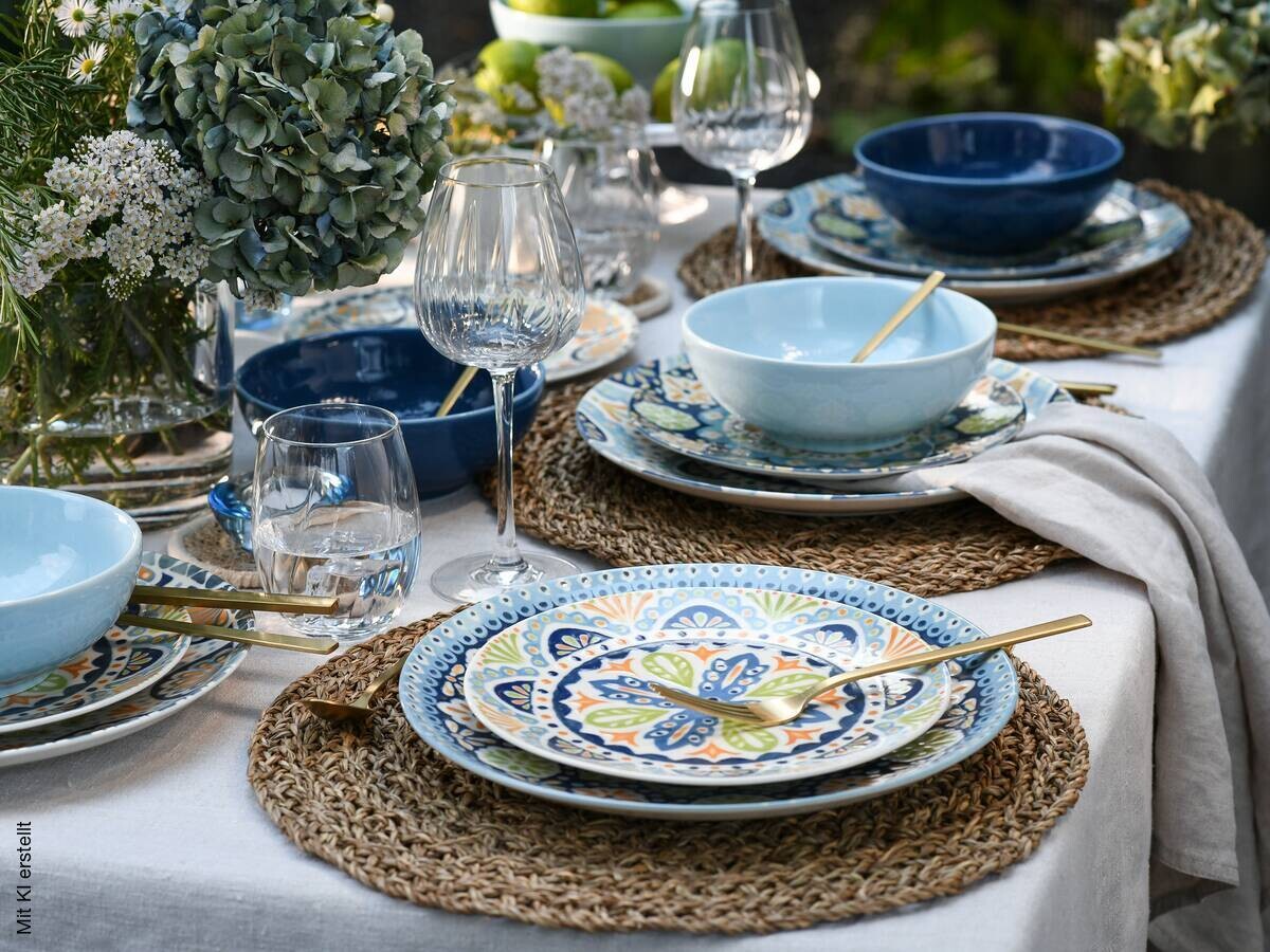 CreaTable Tafelservice blau Steinzeug 12 tlg.