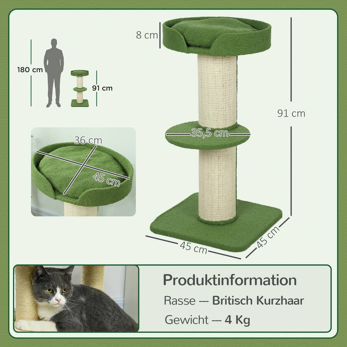 PawHut Kratzbaum grün Spanplatte B/H/L: ca. 45x91x45 cm