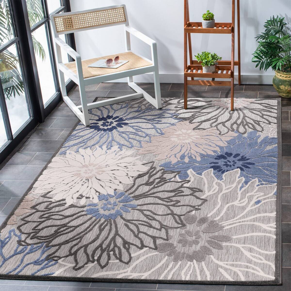 Sanat Outdoorteppich FLORAL grau B/L: ca. 80x200 cm