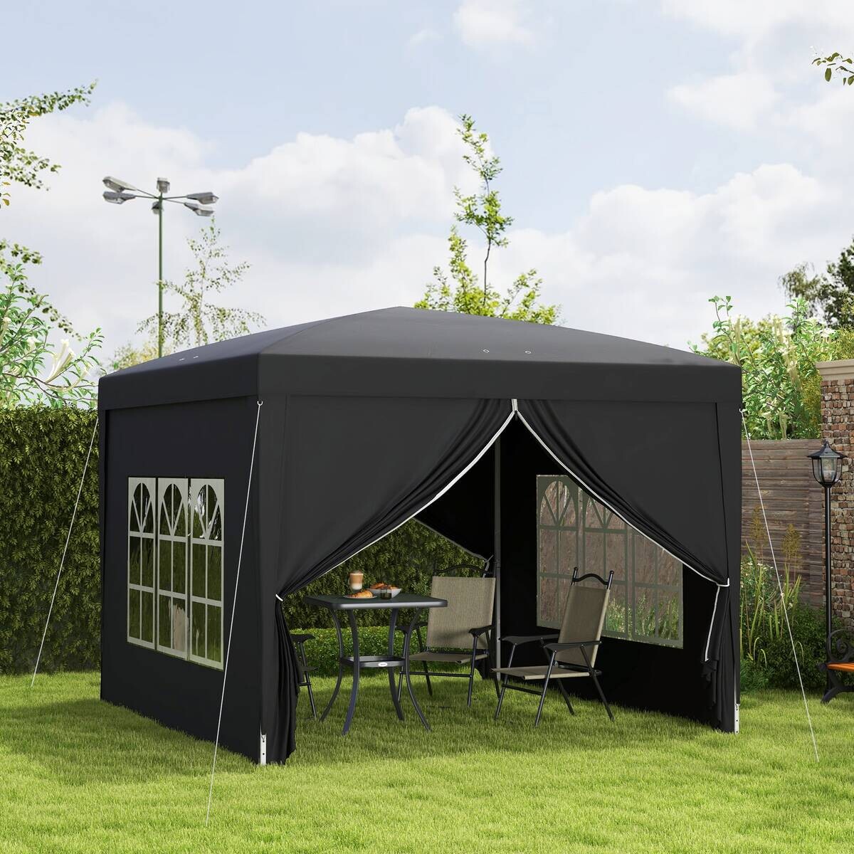 Outsunny Pavillon schwarz Stahl B/H/L: ca. 295x258x295 cm