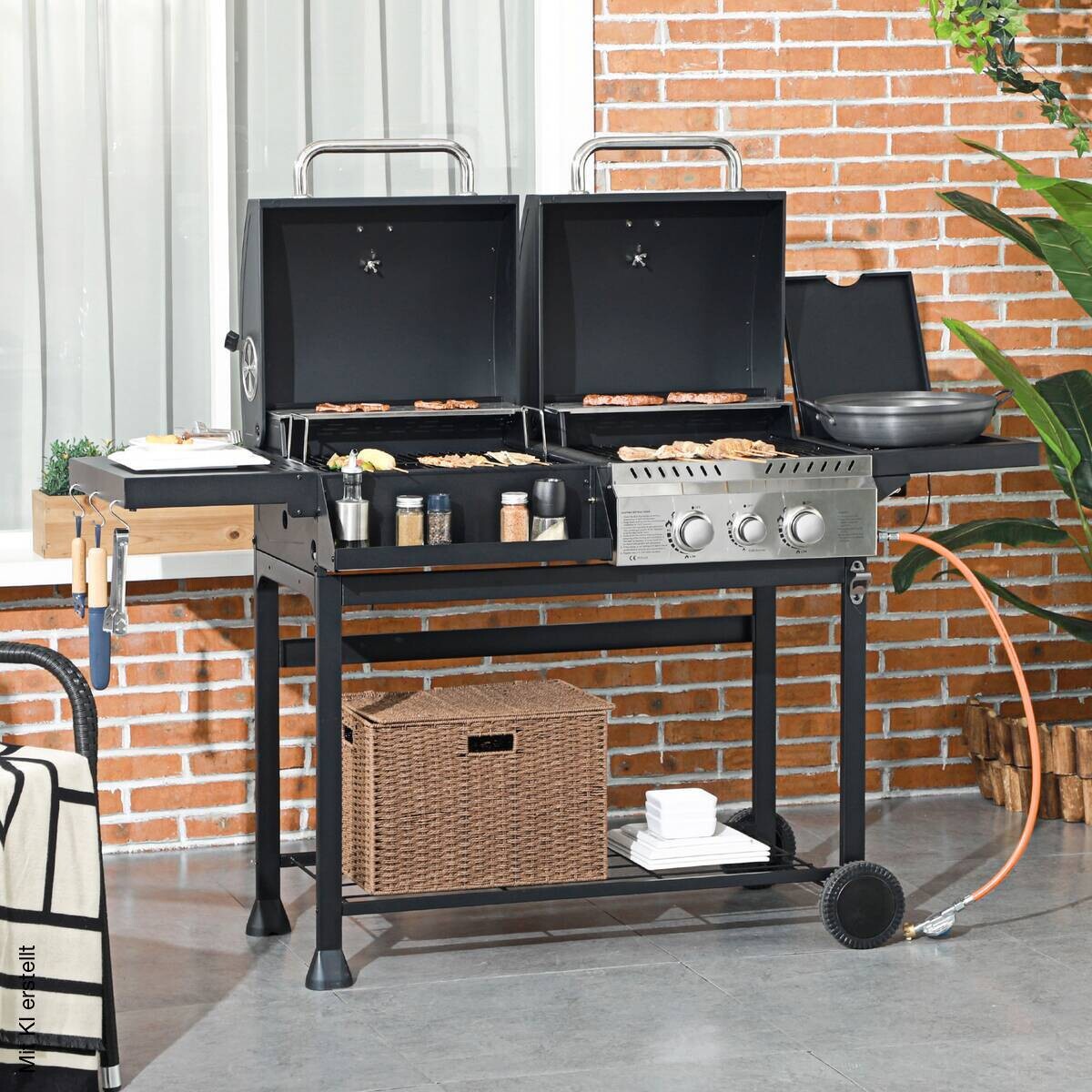 Outsunny Gas-/Kohlegrill Edelstahl B/H/L: ca. 53x101x161 cm